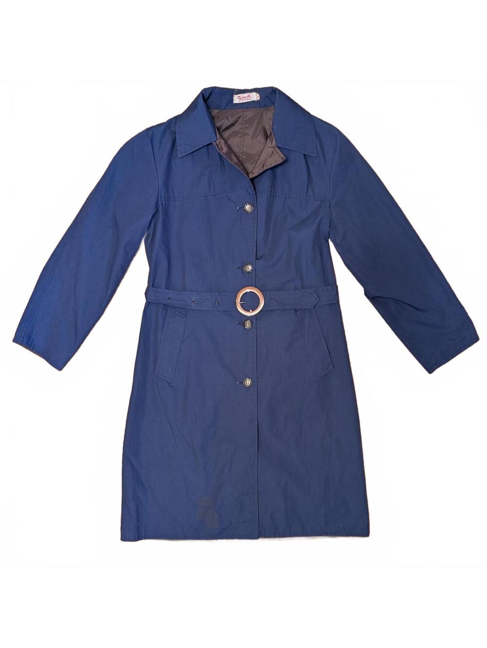 70s Ying Ah 100% Waterproof Reversible Belted Raincoat Navy Brown Medium